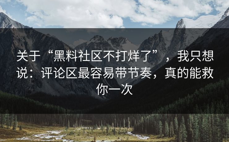 关于“黑料社区不打烊了”，我只想说：评论区最容易带节奏，真的能救你一次